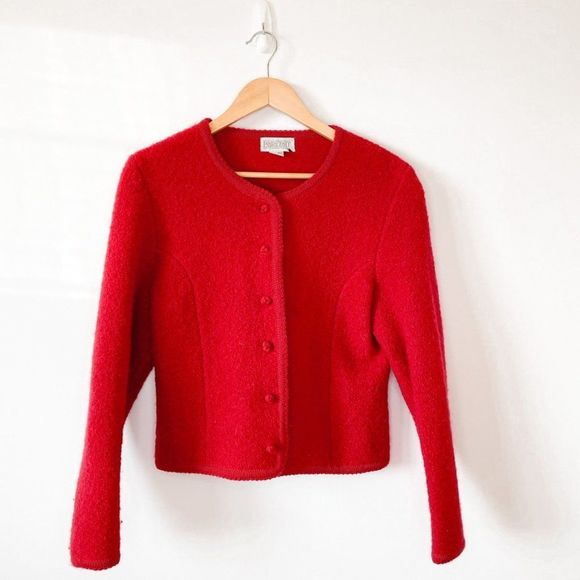 Lands' End Sweaters - Land’s End VINTAGE Red 100% Wool Cardigan Jacket